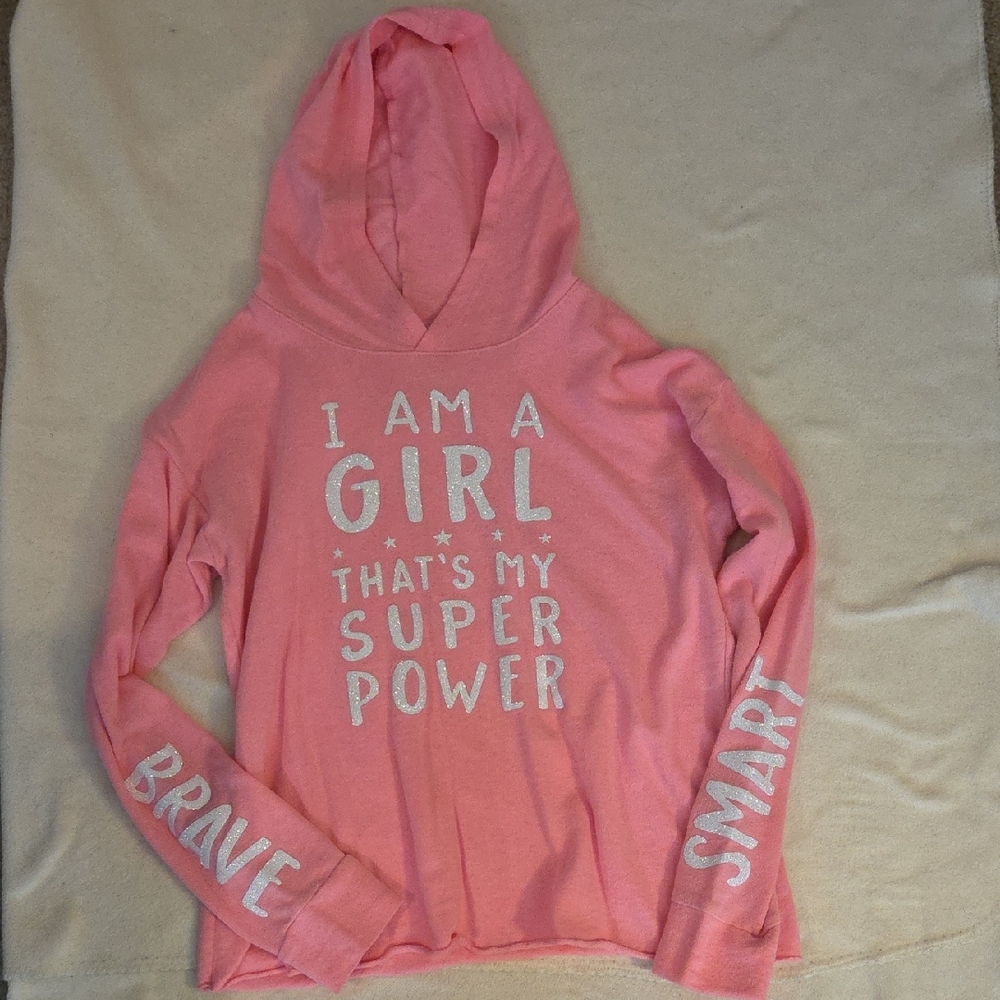 Justice Pink Girl Power Hoodir, Size Girls 18